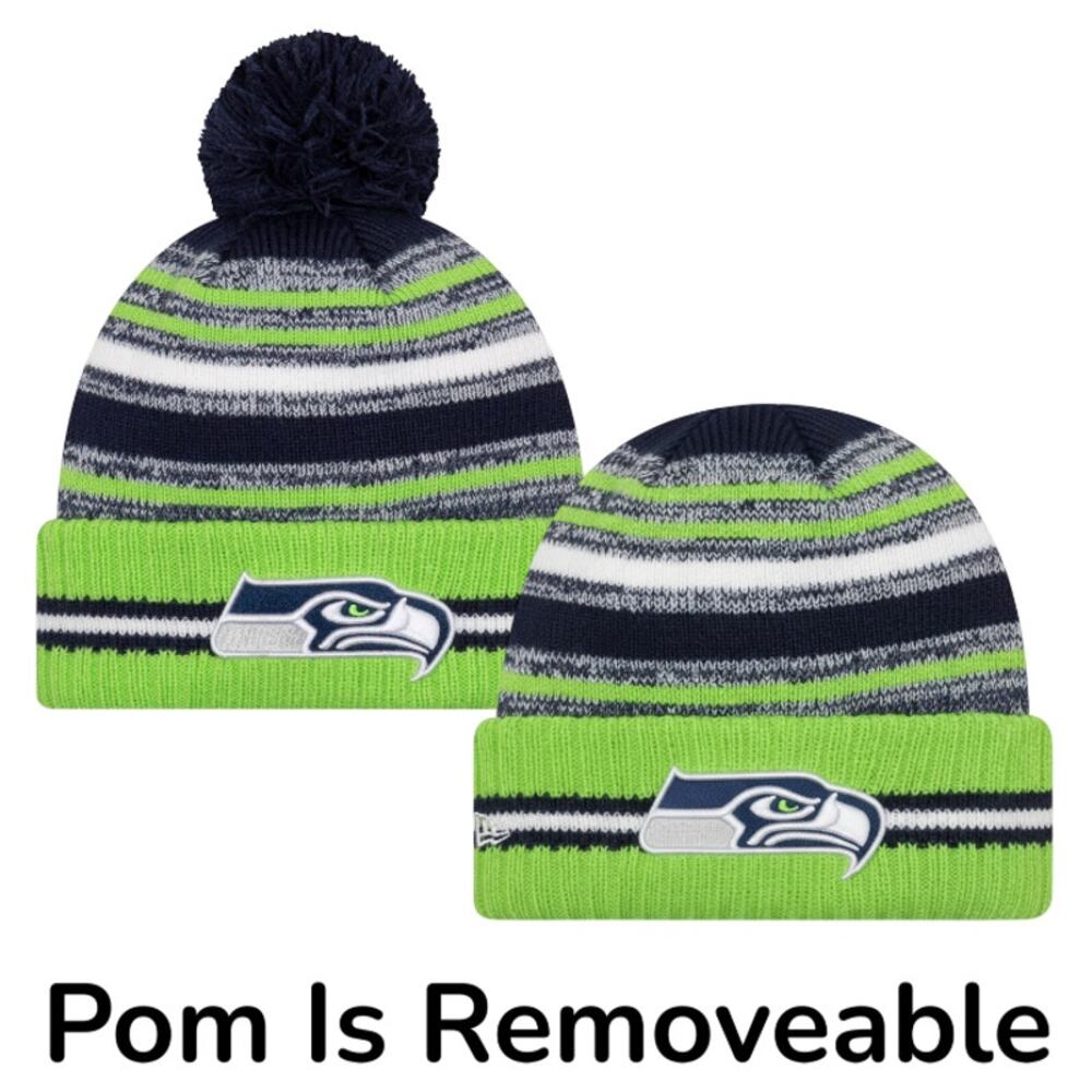 🆕 NEW 2021 NFL NEW ERA ON FIELD SIDELINE POM BEANIE - Seattle Seahawks